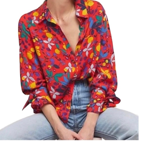 Anthropologie Maeve Blithe Fruit and Floral Blouse Size 4 - Picture 2 of 9